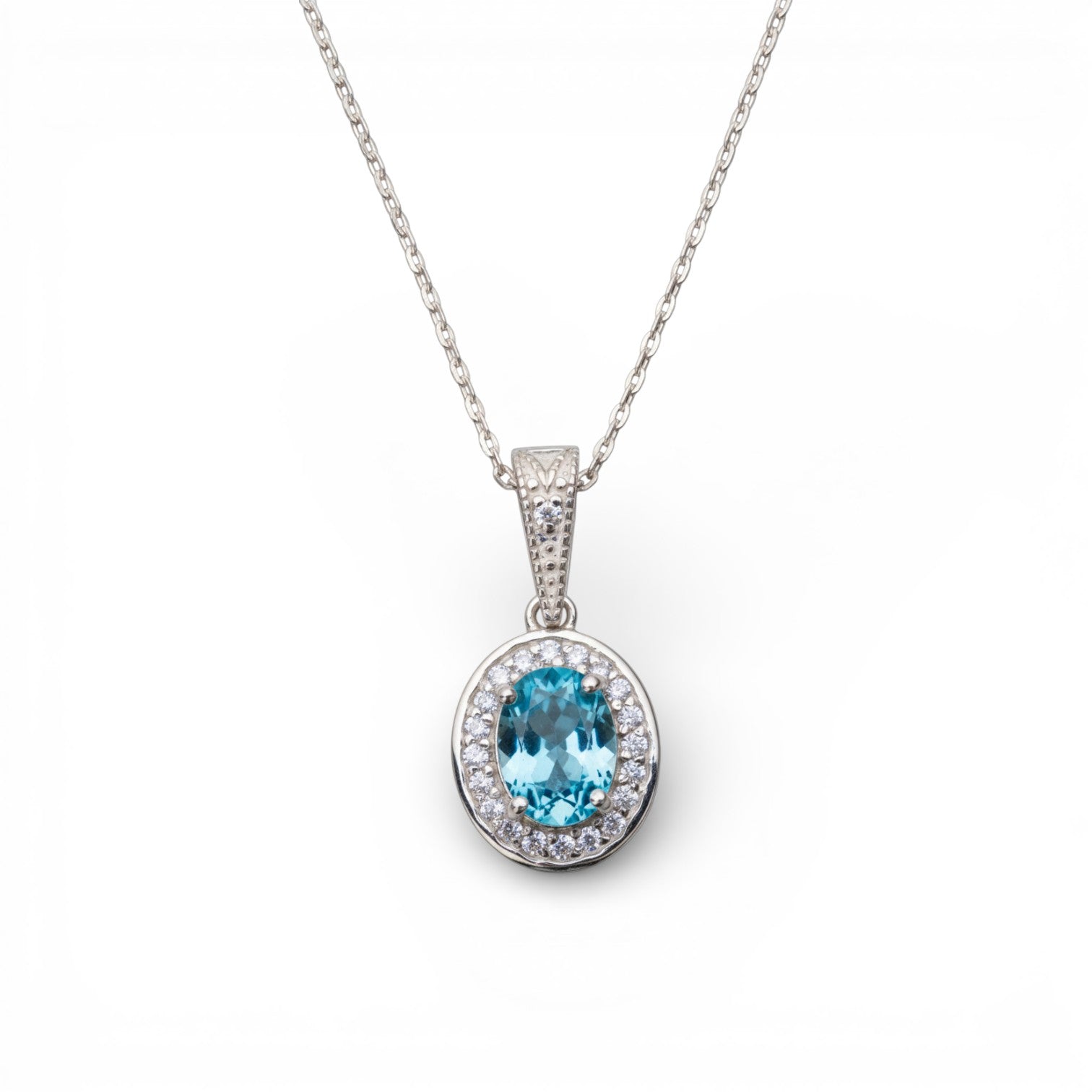 Halo Blue Topaz Pendant