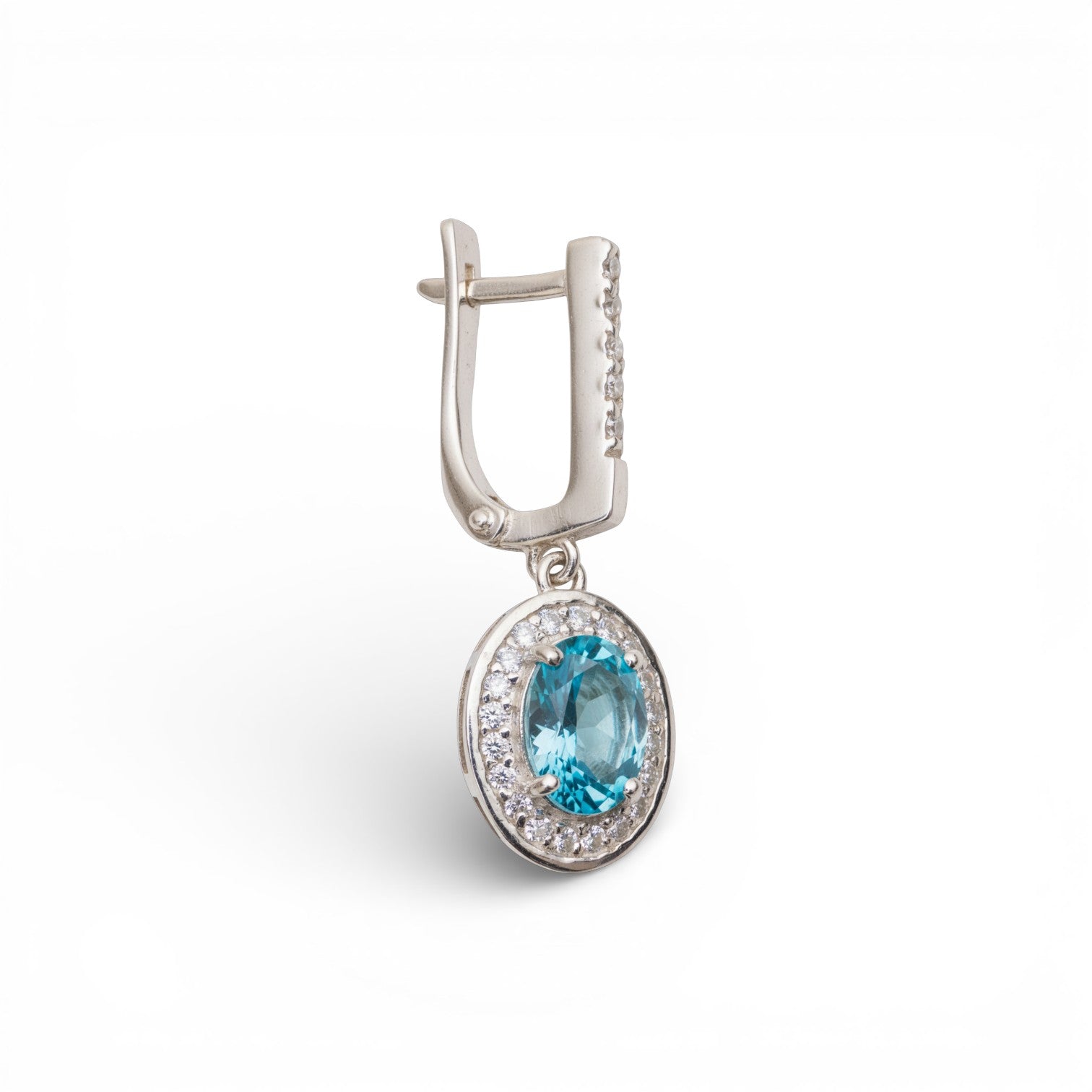 Halo Blue Topaz Drop Earrings