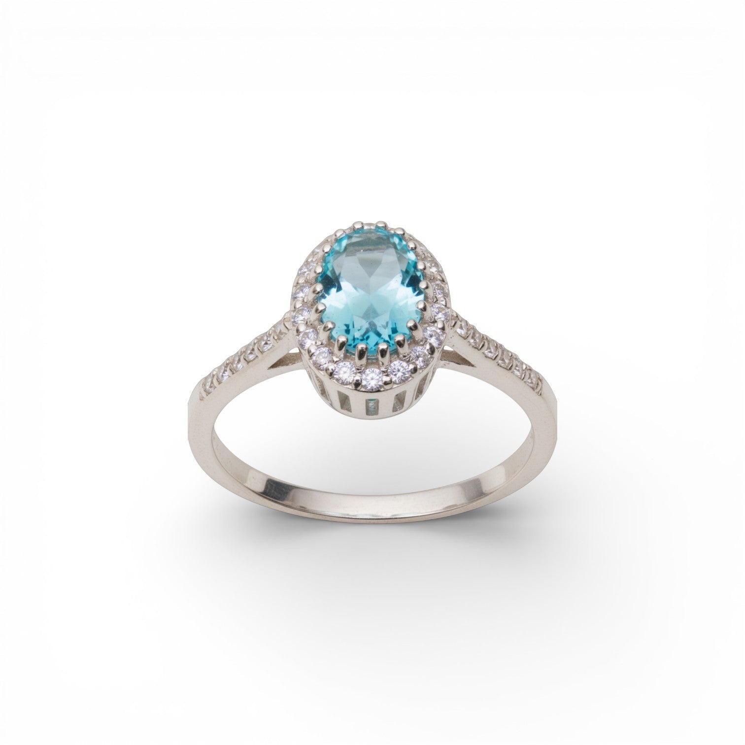 Halo Blue Topaz Ring