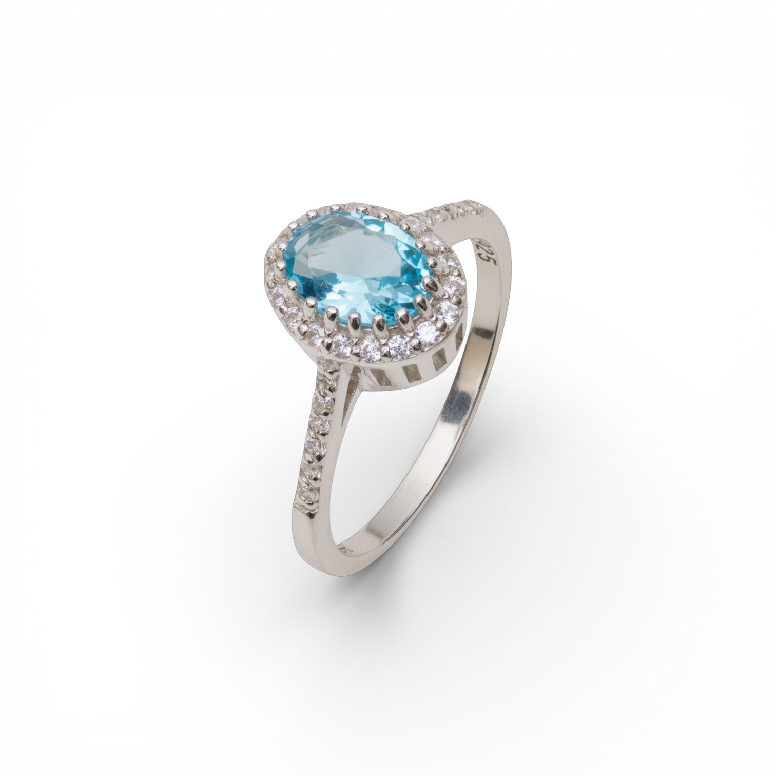 Halo Blue Topaz Ring