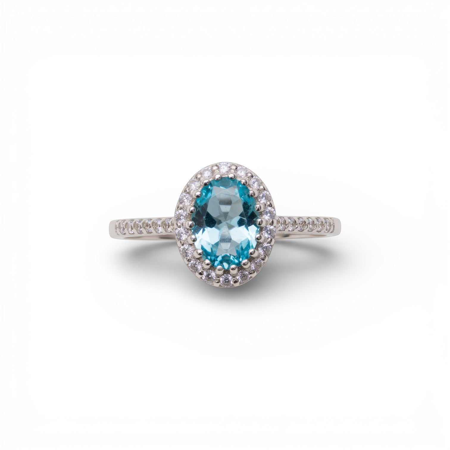 Halo Blue Topaz Ring