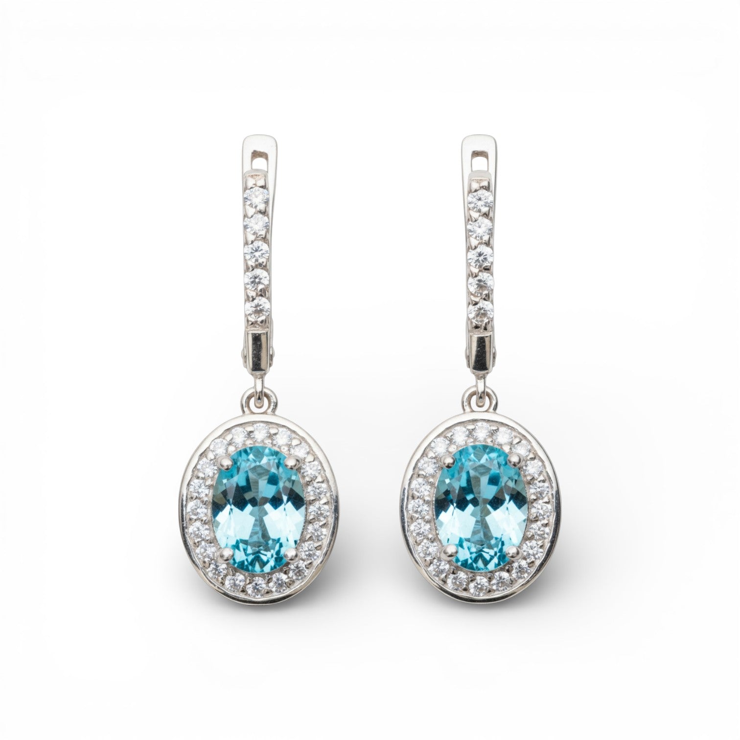 Halo Blue Topaz Drop Earrings